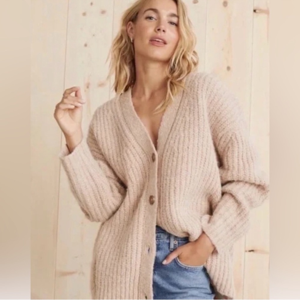 Jenni Kayne Alpaca Cocoon Oversized Cardigan Sweater Size XXL Boyfriend Cream